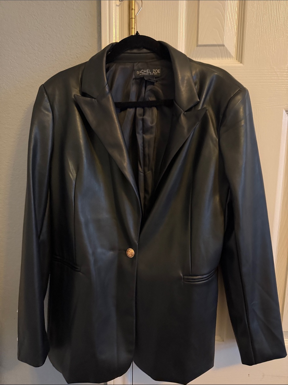 Rachel Zoe Black Faux Leather Single-Button Blazer
